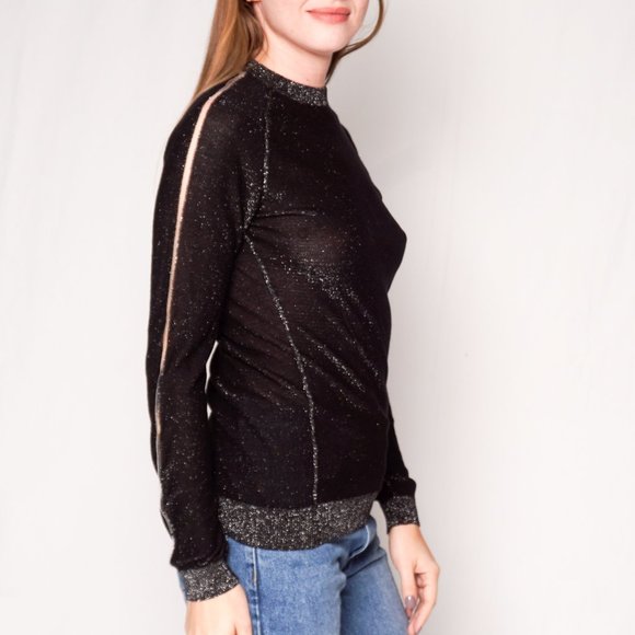 KARSSEN Black Knit Shimmer Long-Sleeve Top - Picture 3 of 6